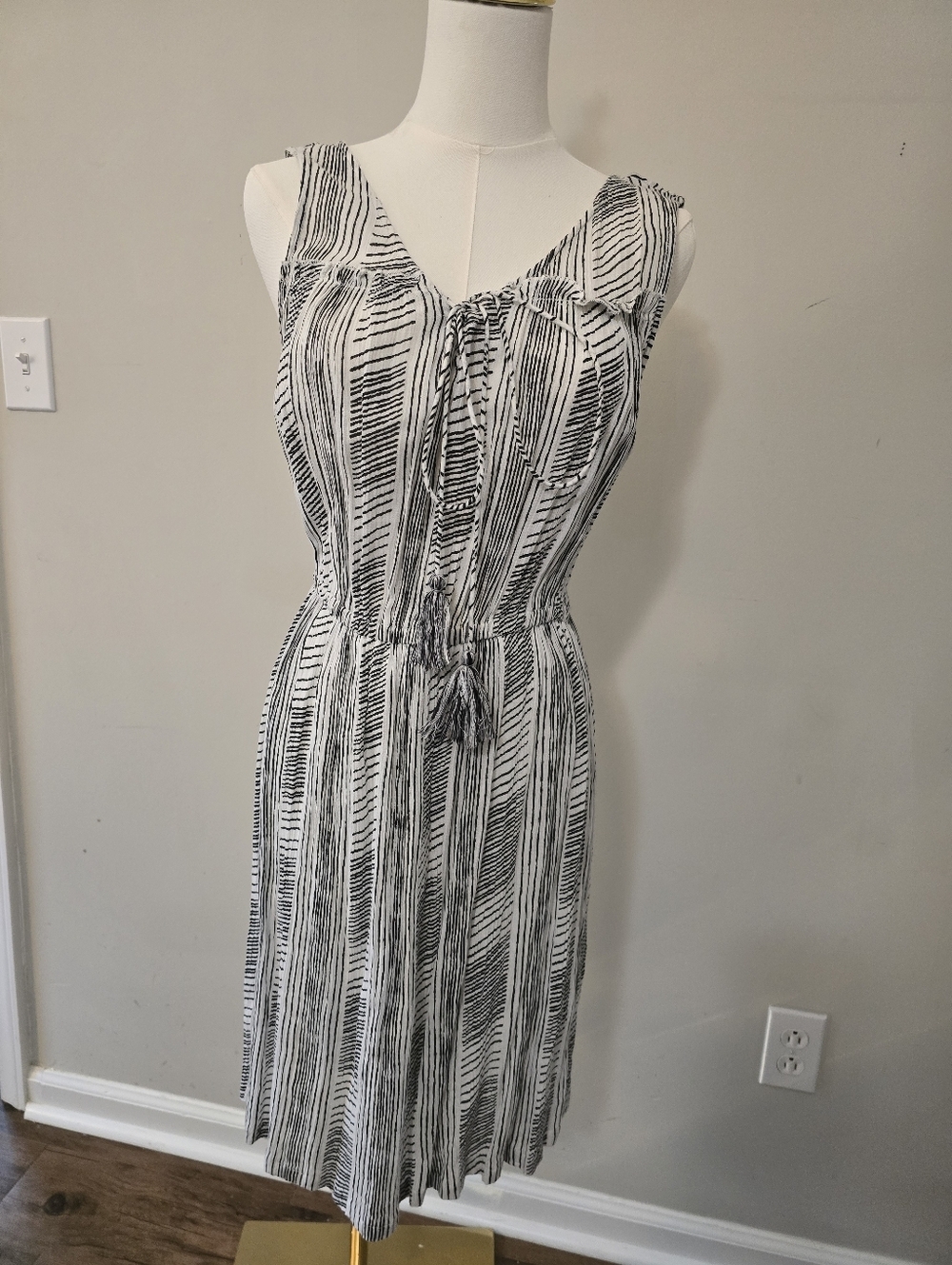 Joan Vass Black And White Striped Sleeveless Dress